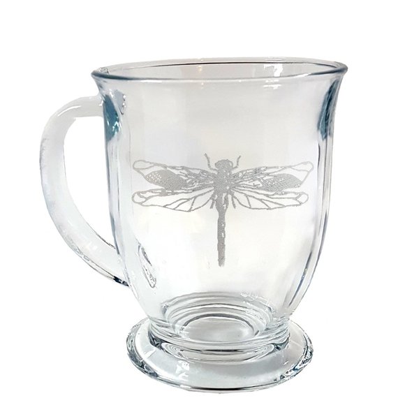 Lyoncraft Other - Dragonfly 16oz Glass Coffee Mug, Engraved Tea Cup